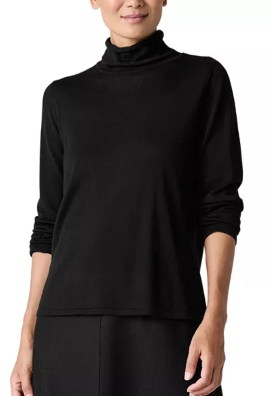 Eileen Fisher Marino Wool Turtleneck Sweater Black Lightweight Women's M